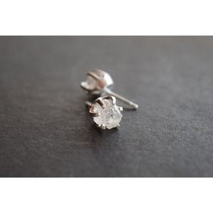 Sterling silver stud earrings, alternative diamond, uncut natural gemsto…